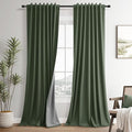 Forest Green 100% Blackout Linen Textured Curtains 84 Inches Long by Guken