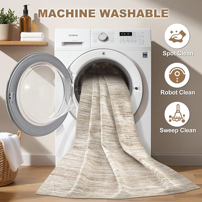 Nakagishi Boho 5x7 Area Rug Living Room Rugs Machine Washable Dark Brown | Soft - Image 2