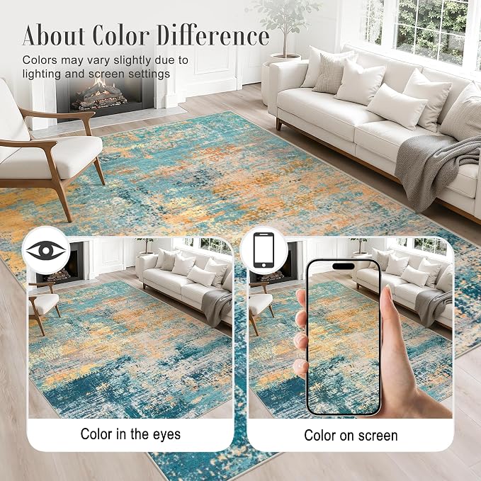 Area Rug Living Room: 6x6 Modern Washable Soft Carpet Rosy Haze | - Image 6