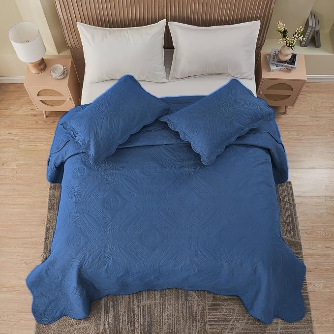Kingnex Oversized Cal King Bedspreads 120x120 Ultrasonic Quilted Navy | - Image 5