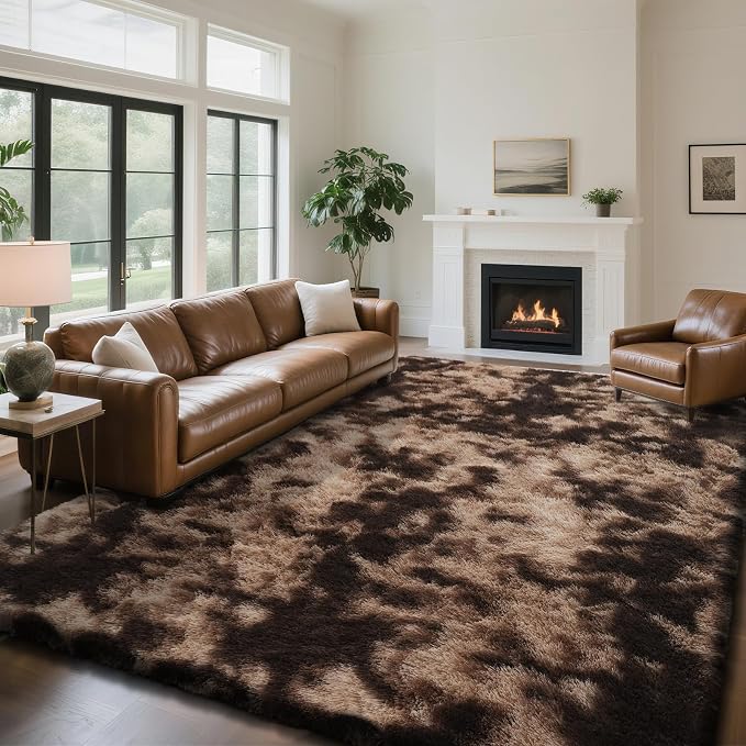 Mottled Brown 10x14 Area Rugs for Living Room, Fluffy Shag Rug Large Carpet | by Yongyangjuxi