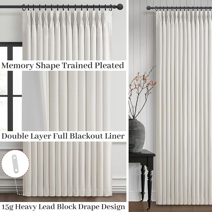 PleatedDrapes Short Blackout Thick Linen Curtains 54 Inch Long 2 Panels Set - Image 4