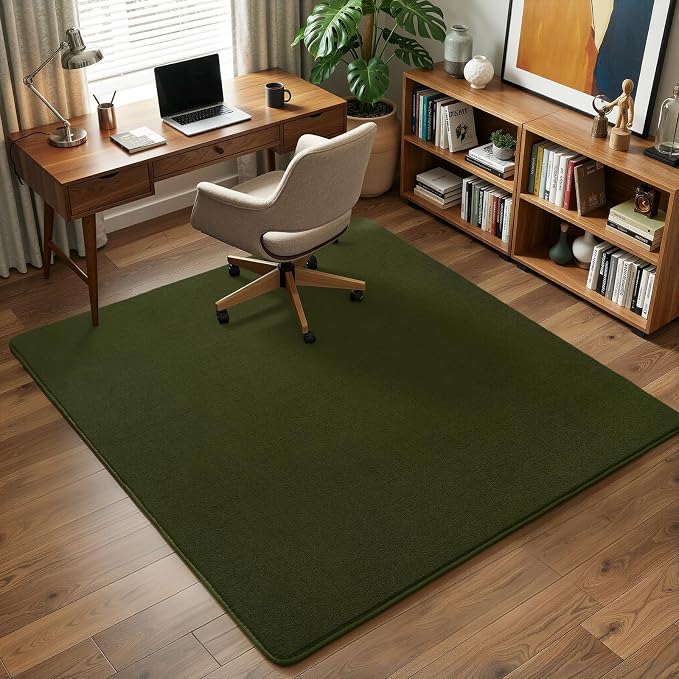 5x5 Square Area Rug for Bedroom Living Room, Olive Green Fluffy Rug | Thickened - Image 7