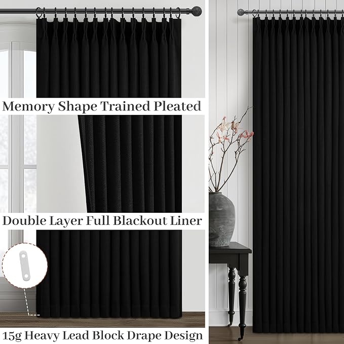 Memory Trained Pinch Pleated Black Out Curtains & Drapes 96 Inches Long 2 Panels - Image 4