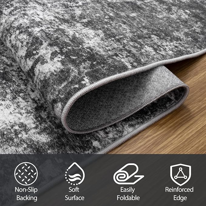 5x7 Area Rugs for Living Room Washable Bedroom Dining Room Black Grey | Modern - Image 4