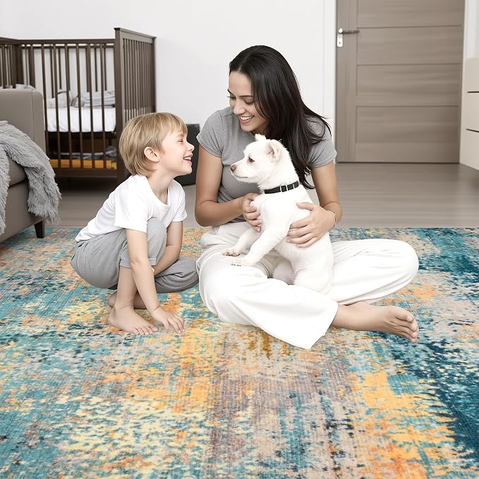 Round Area Rug Living Room: 8 ft Modern Washable Indoor Carpet | - Image 2