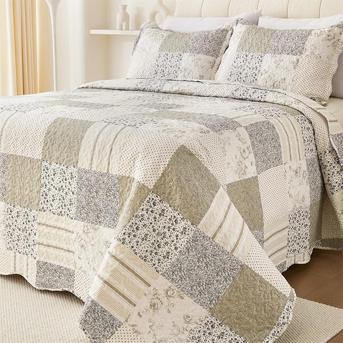 Cmfshape Summer Floral Queen Quilt Set, Reversible Quilted Bedspread by cmfshape-quiltset