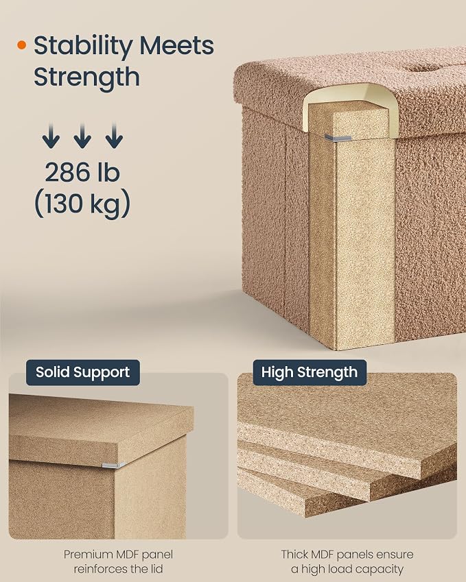 SONGMICS Storage Ottoman Bench, Storage Chest, Foot Rest Stool, End of Bed Bench - Image 6