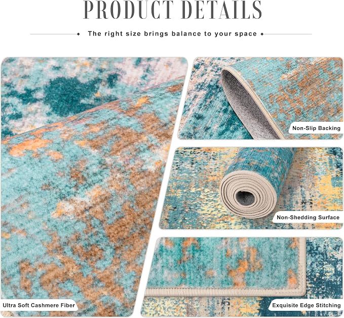 Round Area Rug Living Room: 8 ft Modern Washable Indoor Carpet | - Image 5