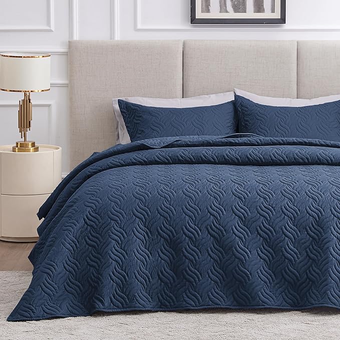 Love's cabin Quilts for Full Bed Navy Blue Bedspreads Bedding Set by Lovescabin