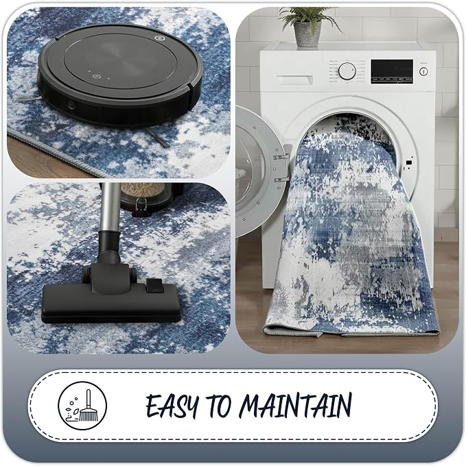 2x5 Blue Washable Kitchen Runner Rugs - Image 4