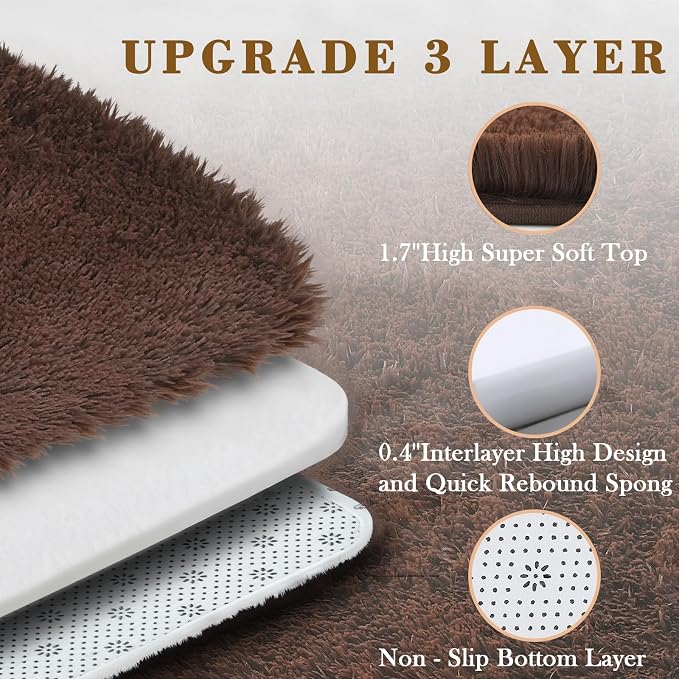 5x8 Coffee Shag Area Rug for Living Room, Fluffy Plush Carpet | Non-Slip Large - Image 5