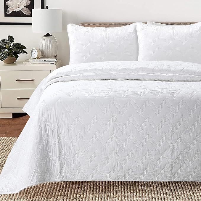 Cozy Line Home Fashions 100% Cotton Geometric Modern Zig Zag Stitch Solid White by CozyLineHomeFashions
