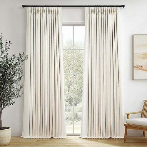 102 Inches Long 100% Blackout Brich Linen Curtains, Farmhouse Pinch Pleated by Topfinel