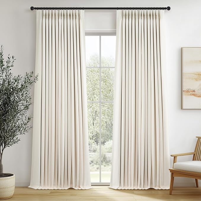 Topfinel Pinch Pleated Full Blackout Linen Curtains 84 Inch by Topfinel