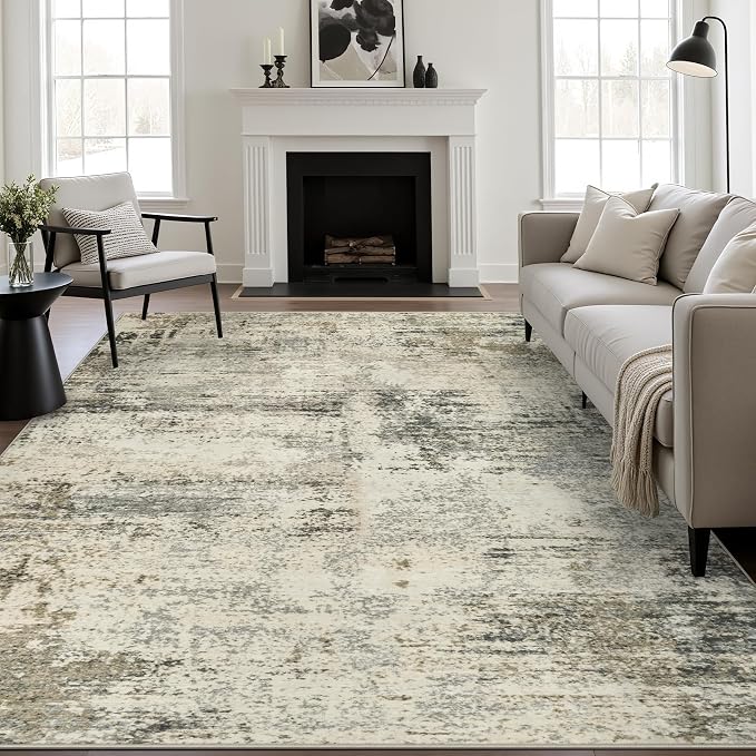10x12 Area Rug Living Room: Modern Washable Soft Carpet Ash Brown | by FXRHLP