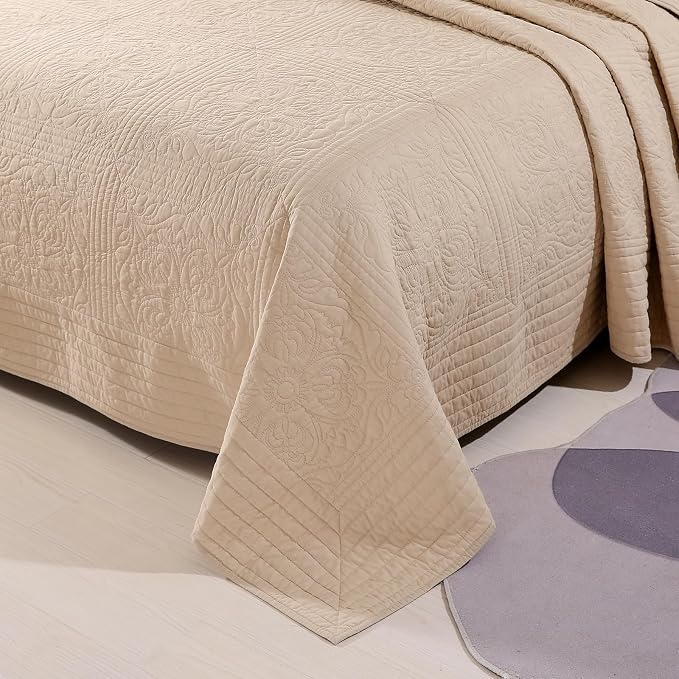 ROOMLIFE Quilt Set Full Size 3D Floral Embroidery Pattern 3-Piece Cotton - Image 3
