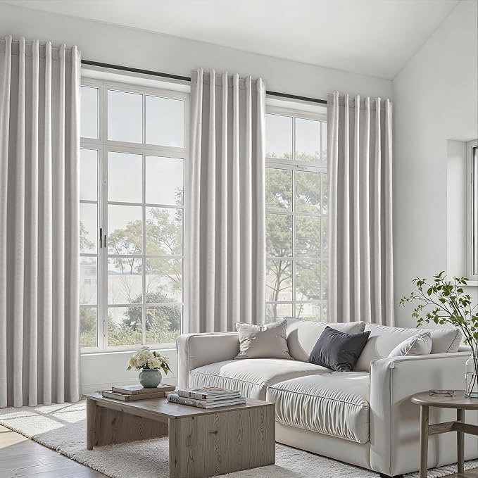 Grey Linen Blackout Curtains for Living Room 2 Panels Set 92 Inches Long Linen - Image 6