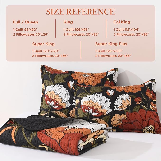 Oversized King Quilt Set Black, 128x120 Floral Super King Bedspread | 3 Pieces - Image 6