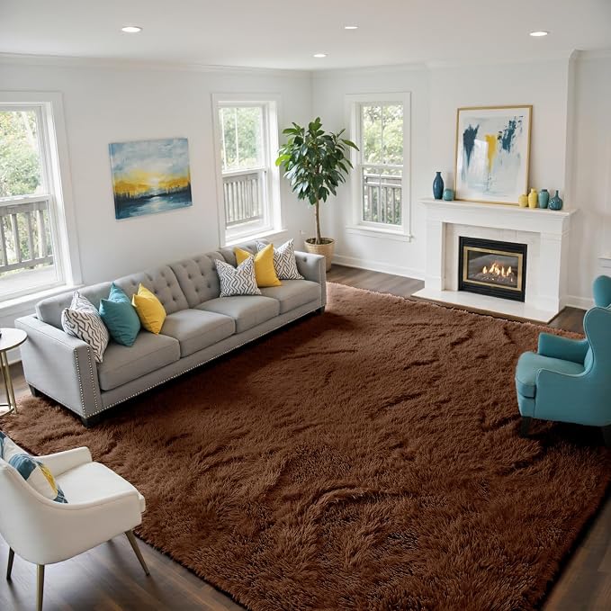 Brown 9x12 Area Rugs for Living Room, Fluffy Shag Rug Large Bedroom Carpet | by Yongyangjuxi