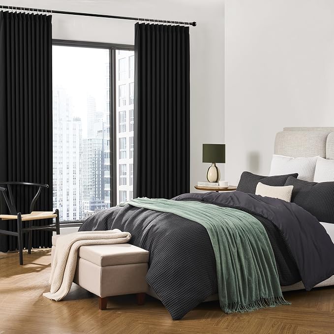 Extra Wide Black Pinch Pleated Curtains 100 x 90, Thermal Insulated Noise - Image 4