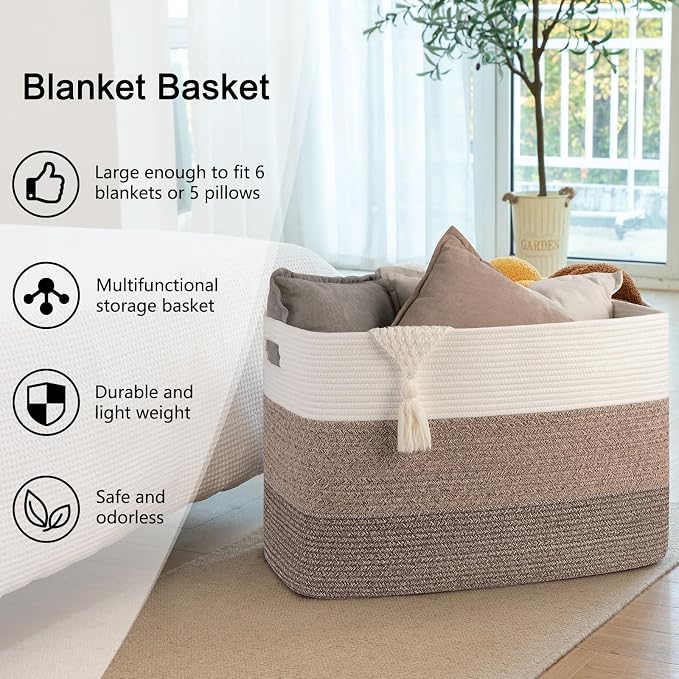 OIAHOMY Blanket Basket Laundry Basket Dog Toy Basket 108L Dark Brown | Large - Image 6