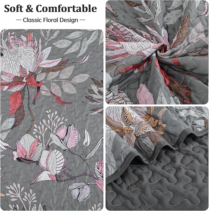 Dintszyayue Quilt King Size Grey, Soft Microfiber Lightweight Farmhouse Bed - Image 6