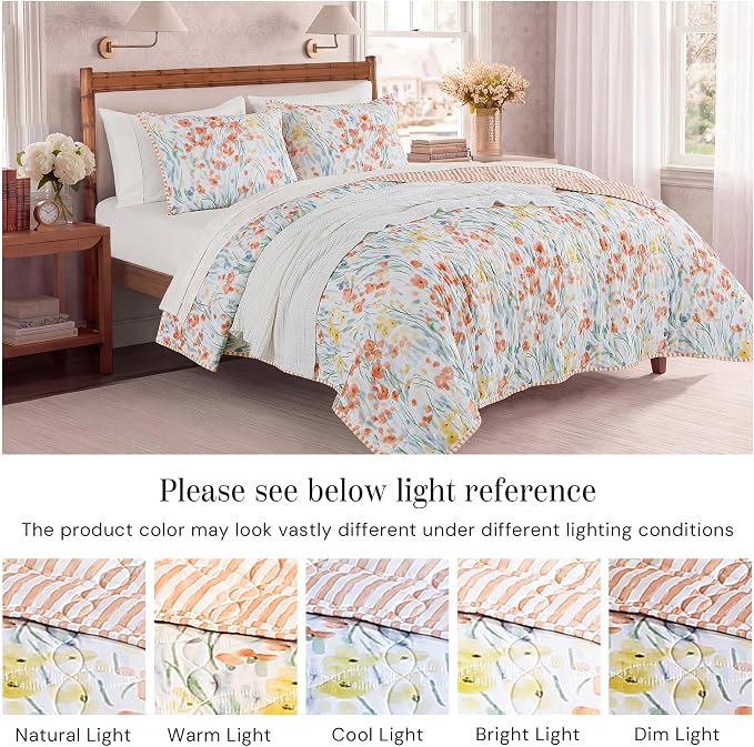 Queen Quilt Set-3 Pieces Soft Bedding Floral Reversible Coverlet | All Seasons - Image 8