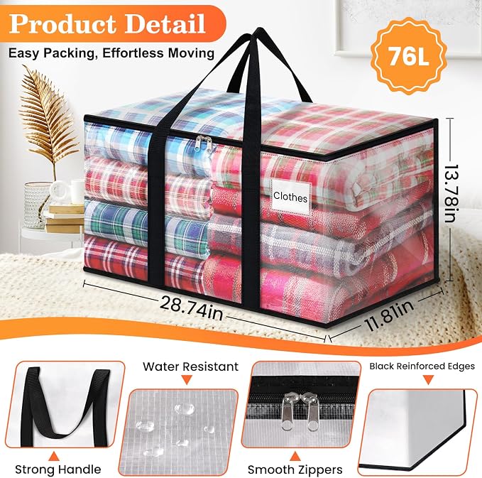 Moving Bags, Extra Large Heavy Duty Storage Bags, 4 Packs | Packing Bags - Image 3
