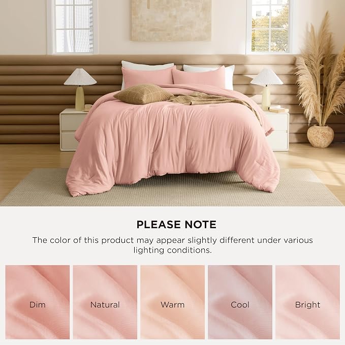 Bedsure Twin/Twin XL Comforter Set, Blush Pink Soft Prewashed Bedding - Image 8
