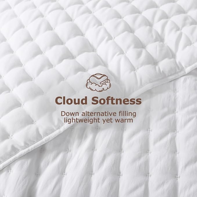 WDCOZY White Cloud Quilt Set Queen Size, Lightweight Soft Cross Stitch Bedspread - Image 4