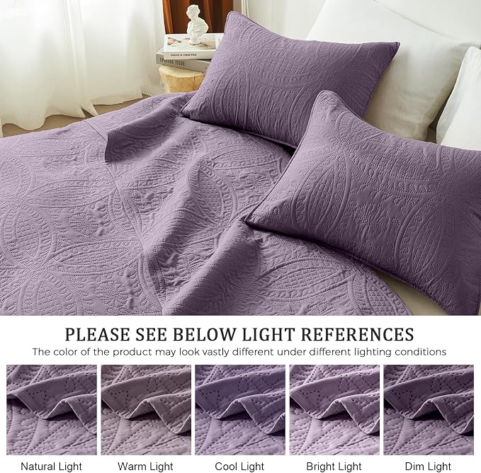 akkialla 118"x106" Grayish Purple California King Quilt Set, Oversized - Image 5