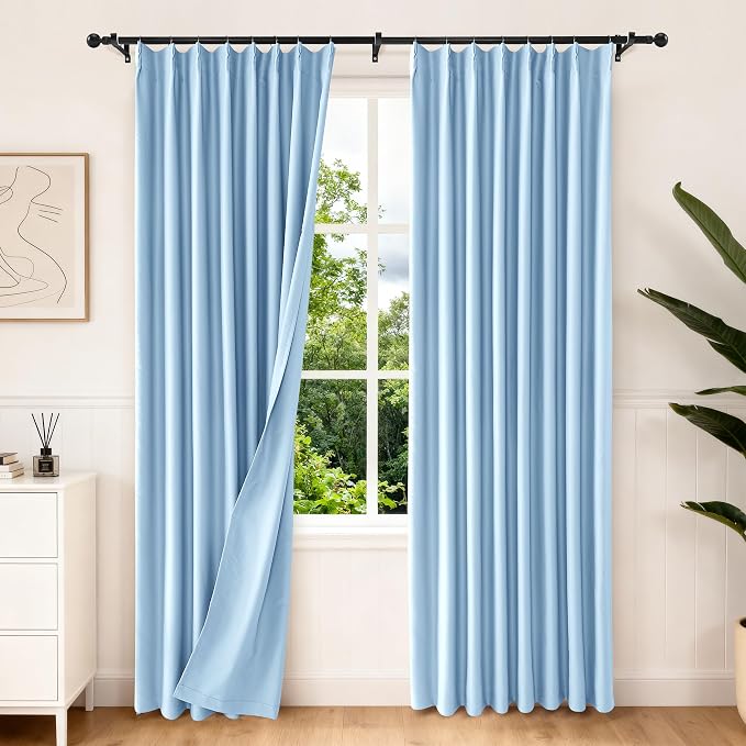 Etherealveil Light Blue Pinch Pleated Blackout Curtains 2 Panels 52"x102" | by Etherealveil