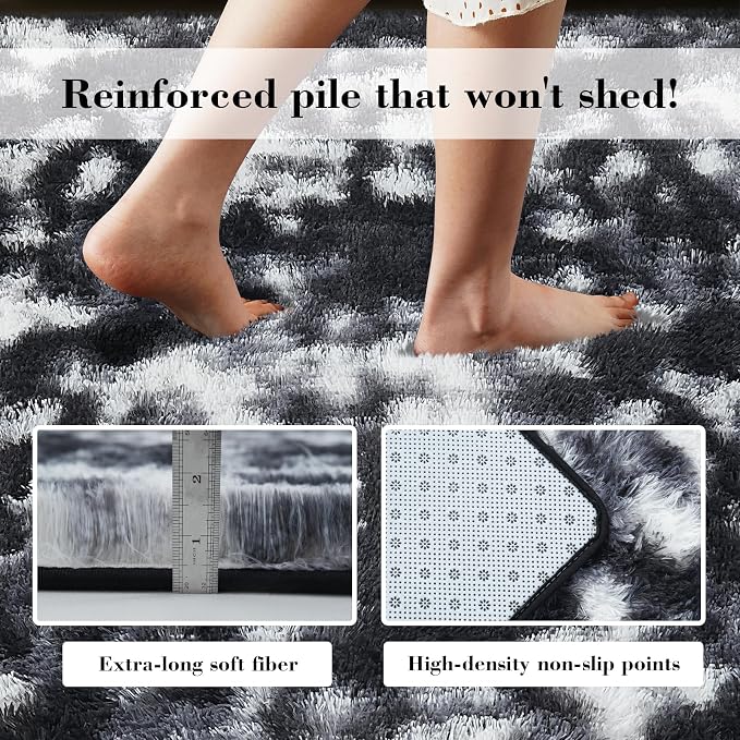Mottled Black 2x4 Area Rug for Bedroom, Fluffy Rug Small Rug Bedside Carpet | - Image 5