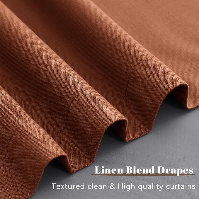 Terracotta Linen 100% Blackout Curtains 90 Inches Long - Image 8