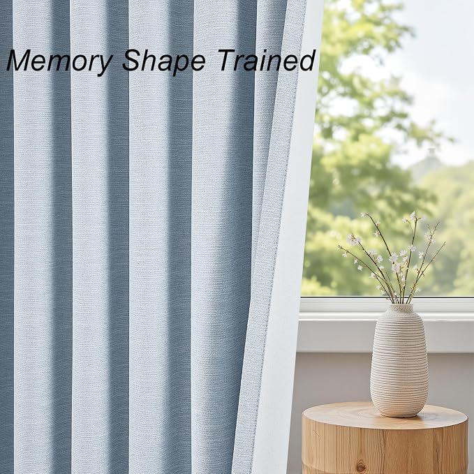 Topfinel Light Blue Linen Blackout Pleated 105 Inch Curtains - Image 6