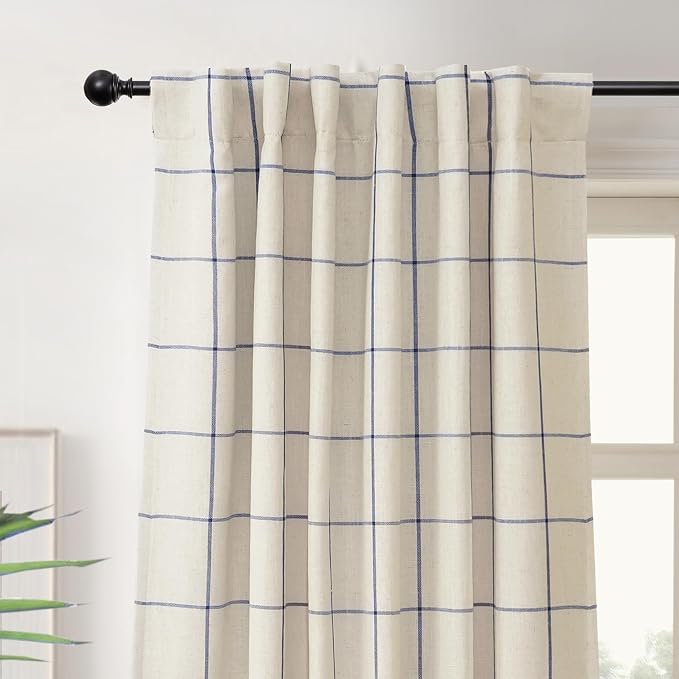 DriftAway 100% Blackout Plaid Curtains 96 Inches Long 2 Panels Navy Blue | 100% - Image 8