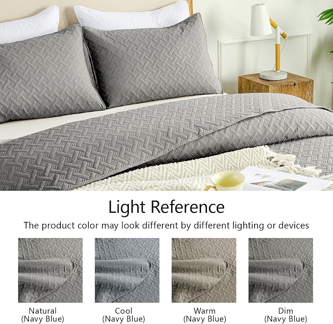FLYMME Dark Grey Twin Quilt Bedding Set Thin Lightweight Bedspreads, Modern - Image 5