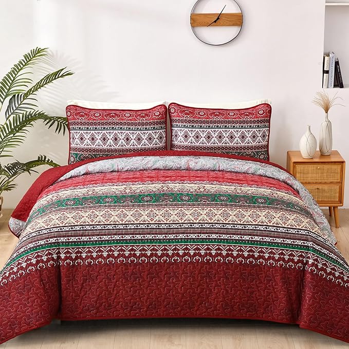 WONGS BEDDING Boho Quilt Set Full, Ultra Soft Lightweight Bedspread by WONGSBEDDING