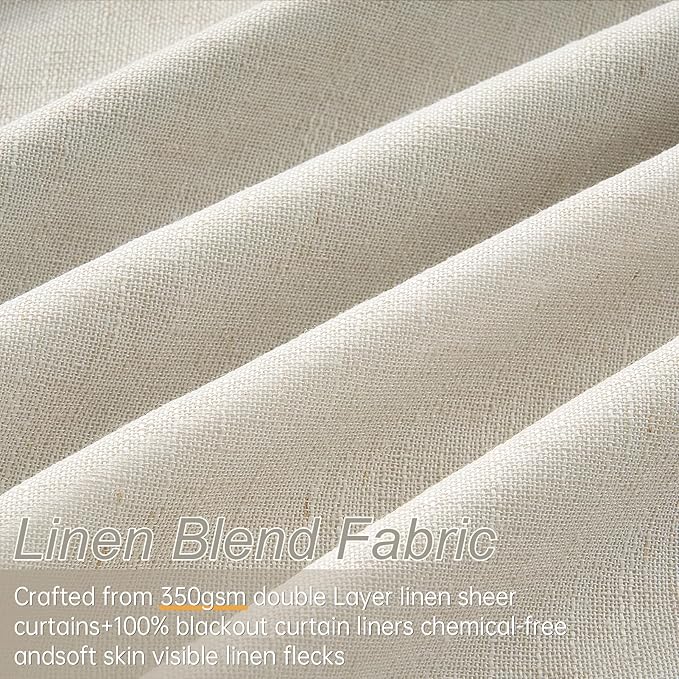 102 Inches Long 100% Blackout Grey Beige Linen Curtains, Farmhouse Pinch - Image 4
