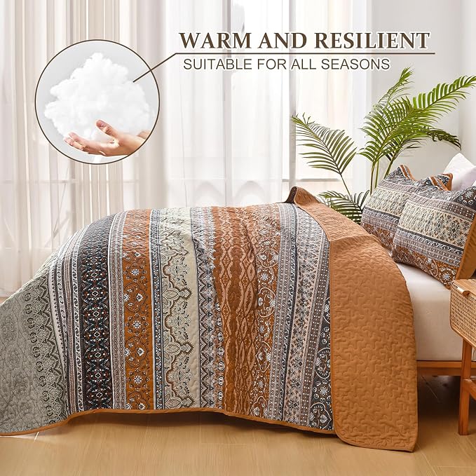 WONGS BEDDING Boho Quilt Set Full, Ultra Soft Lightweight Bedspread - Image 4