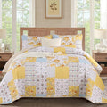 Yellow Patchwork Quilt Set King Size, Rose Floral Plaid Bedspread | 3 Pcs by Anibedding