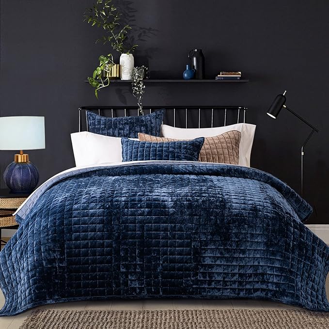 RECYCO Channel Box Stitch Velvet Quilt Set, King Size, Luxury Oversized by RECYCOHOMECOLLECTION