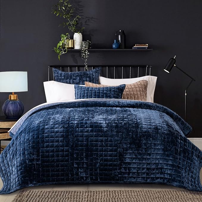 RECYCO Channel Box Stitch Velvet Quilt Set, Twin/Twin XL Size, Luxury Oversized - Image 2