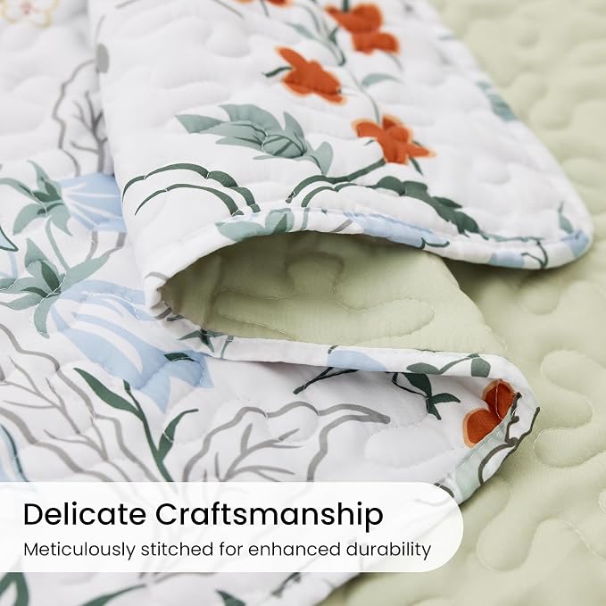 EXQ Home Printed Quilt Set Full Queen Size Green Leaves Bedspread Set | Bedding - Image 5