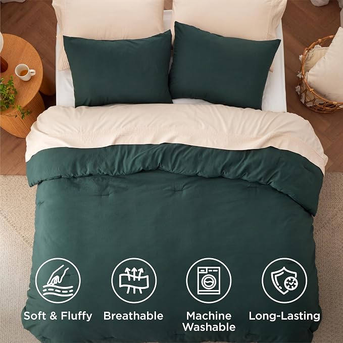 Bedsure Twin/Twin XL Comforter Set, Forest Green Soft Prewashed Bedding - Image 4