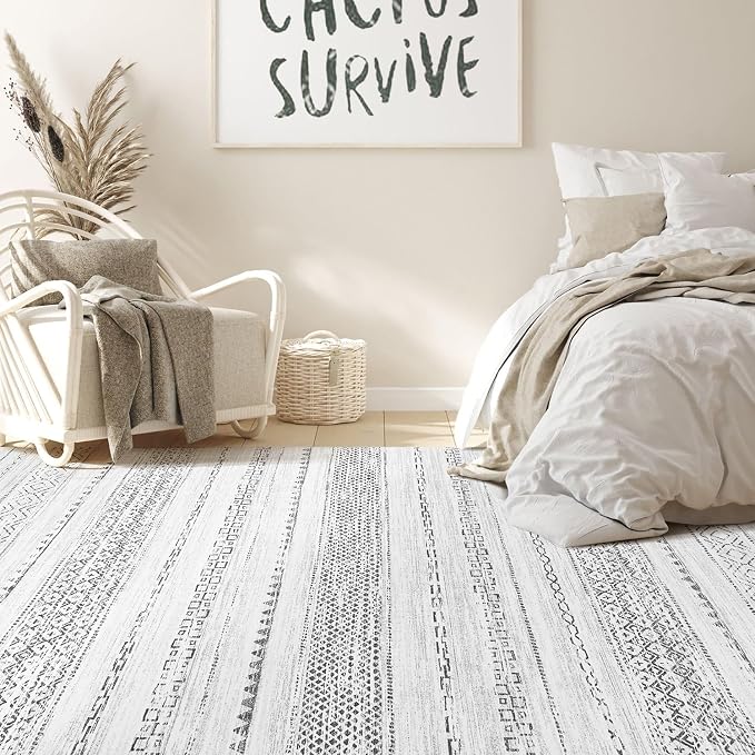 Nakagishi Boho 3x5 Area Rug Living Room Rugs Machine Washable Gray | Soft - Image 4