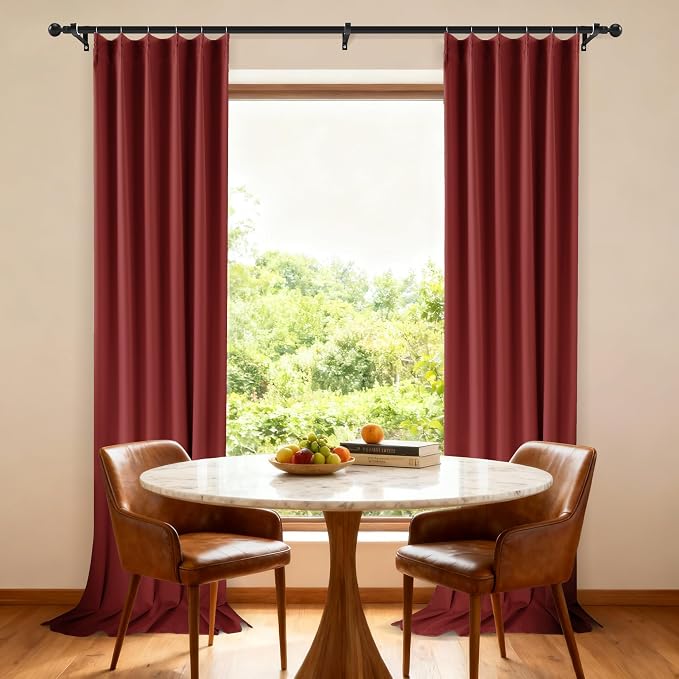 Etherealveil Wine Red Pinch Pleated Blackout Curtains 2 Panels 40"x112" | Back - Image 2