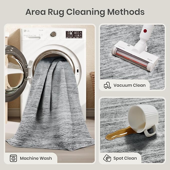 8x10 Area Rugs for Living Room, Large Washable Rug Non Slip Black | Soft Low - Image 8