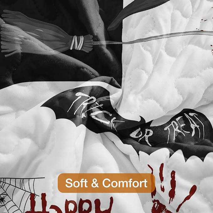 WONGS BEDDING Halloween Quilts Queen Size, Queen 96"x90", Reversible Grid Design - Image 4